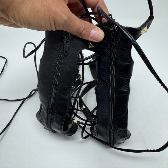 Lace Up Black Gladiator Sandals with Gold Stud Accents - Picture 6 of 8